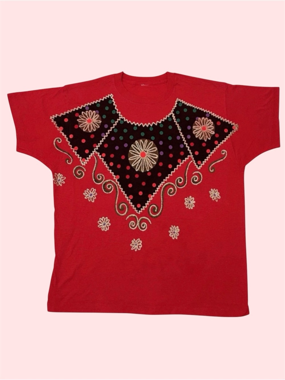 Vintage 90s Single Stitch Whimsical Glitter Paint Graphic Tee Red Red Medium